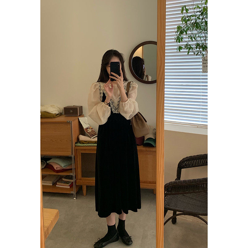 小清新白色长袖2022春季新款雪纺衫 着潮衬衫