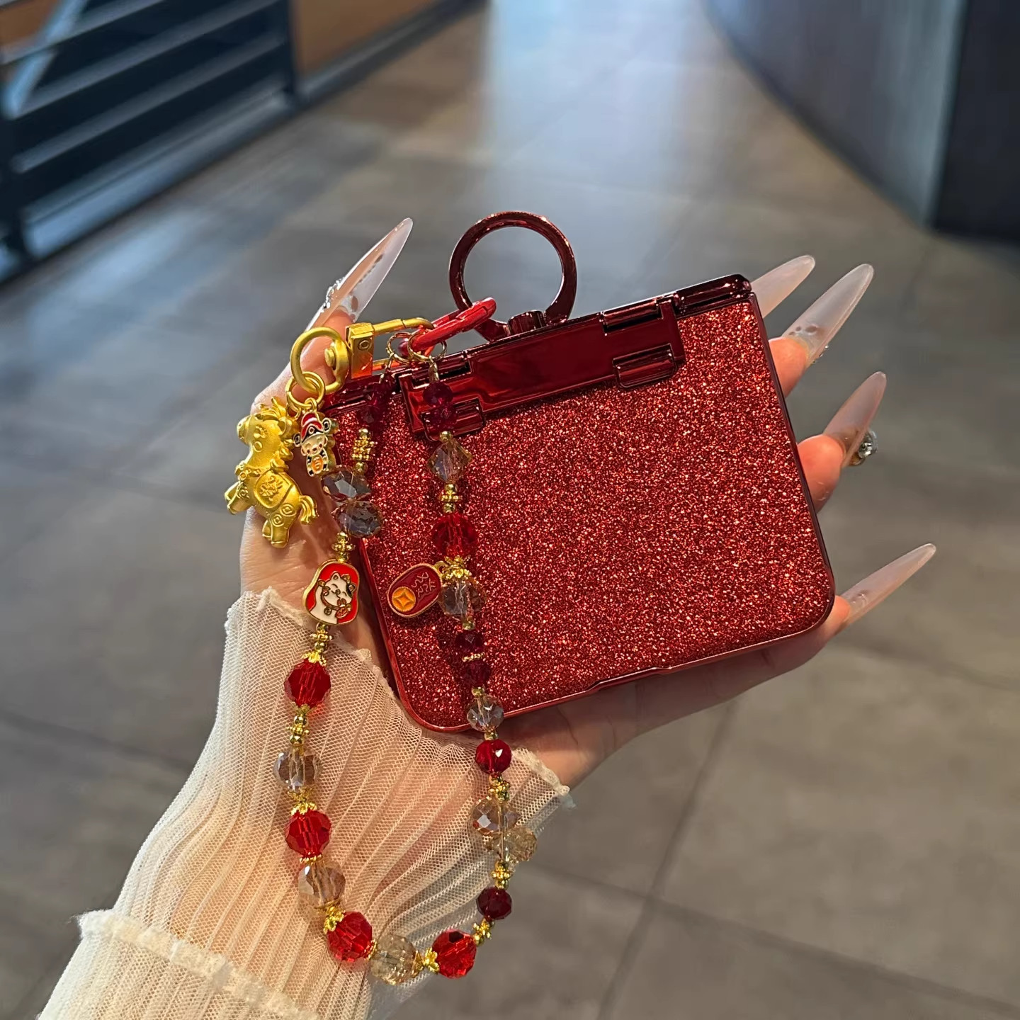 壳膜一体适用华为purax手机壳新年款红色闪粉指环铰链全包防摔保护套PuraX典藏版阔折叠屏带挂绳高级感女外壳,淘宝优惠券,粉丝福利购,淘宝优惠卷