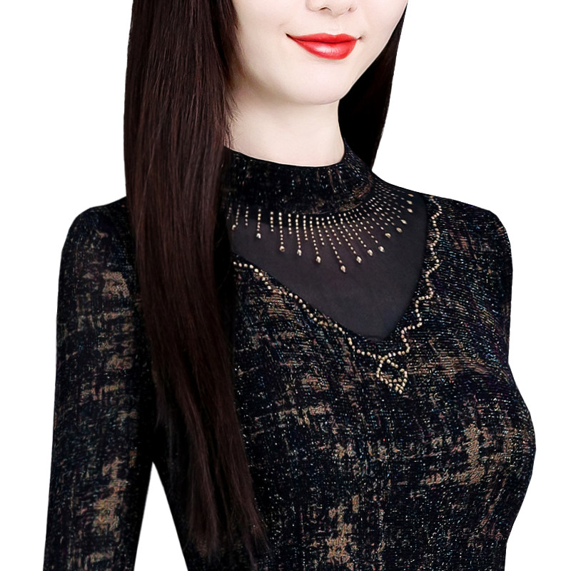 加绒2021年秋冬季新款长袖蕾丝小衫 讯颖T恤