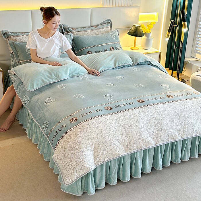 牛奶绒冬款四件套2025新款双面法兰加绒珊瑚绒床单被套三件套床单