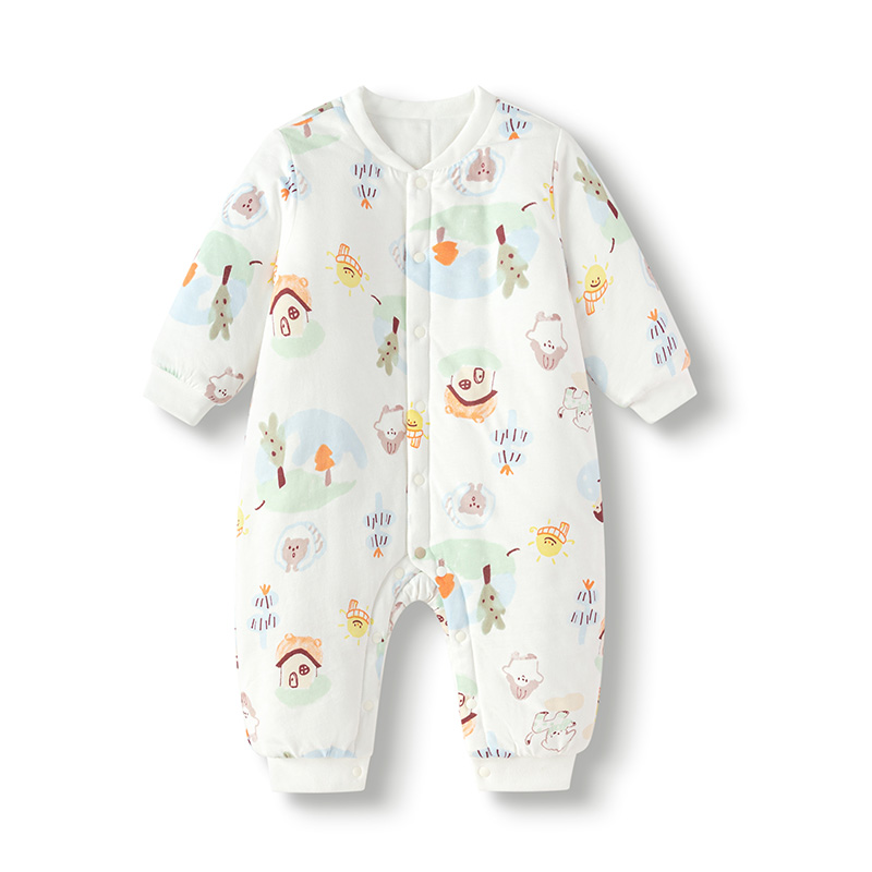 巴拉巴拉新生婴儿连体衣纯棉新款秋冬夹棉厚睡衣初生宝宝满月爬服 - 图3