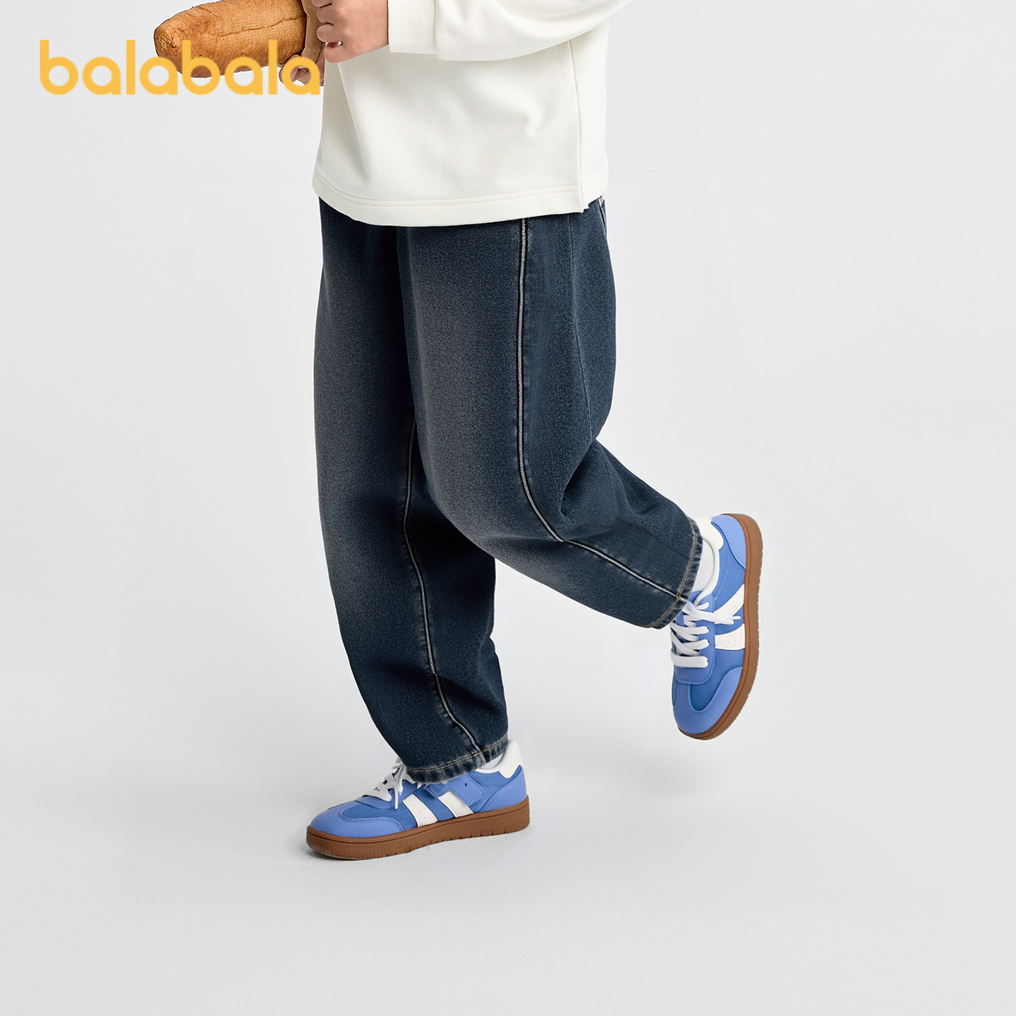 【商场同款】巴拉巴拉童装男裤子儿童牛仔裤2025冬新款加绒弯刀裤 - 图0