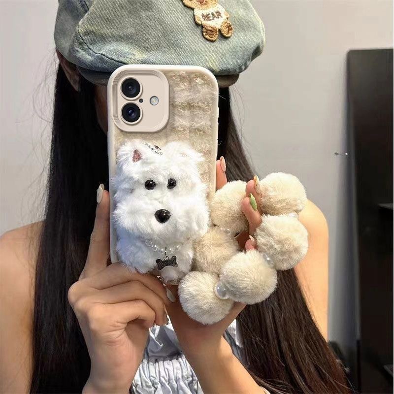 可爱毛绒小狗适用于荣耀400/300手机壳200/100/90/80防摔X70/60/50高级感Play9T软magic6pro畅玩70plus保护套 - 图2