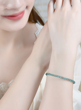 天然翡翠A货蓝水手链项链女小米珠散珠串珠手串锁骨链颈链手饰品