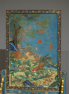 清代铜胎掐丝珐琅大吉插屏古玩古董收藏真品客厅办公室屏风摆件