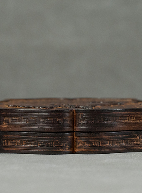 二十世纪紫檀木雕博古清供图花口盖盒印度小叶紫中式檀摆件首饰盒