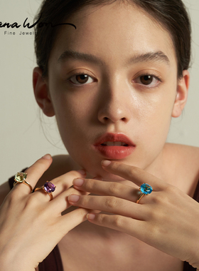 WanaWon彩色宝石戒指女纯18K金