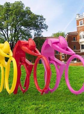 户外园林玻璃钢运动人物雕塑跑步骑行剪影学校公园地产景观摆件品