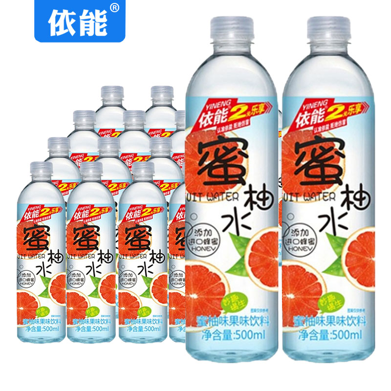 依能蜜桃水柠檬水柚子苹果味500ml*12瓶整箱批特价果味饮料蜂蜜水-图0