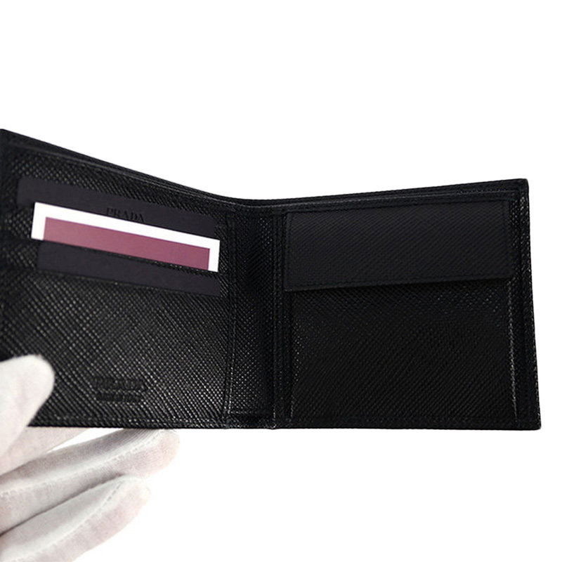 prada男包黑色皮革对折荔枝纹钱包 奢批海外钱包