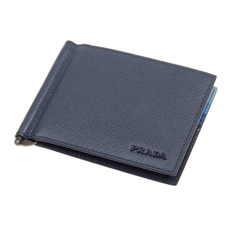 prada男士蓝色短身折叠款包 奢批海外钱包