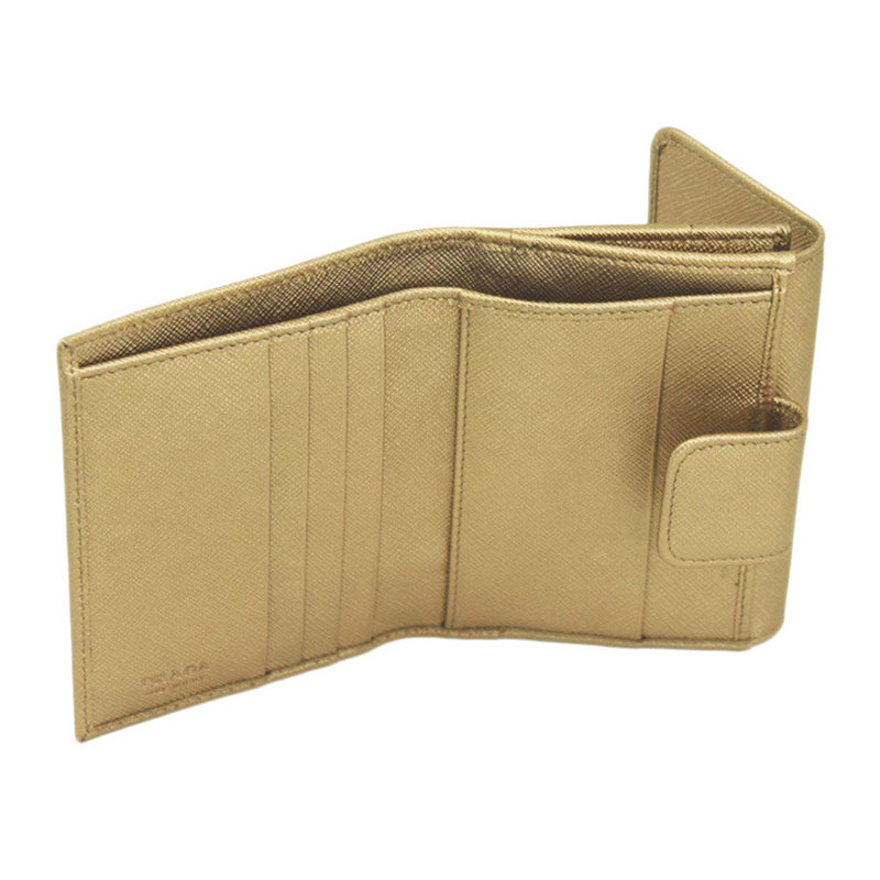 prada女包金属logo摁扣牛皮钱包 奢批海外钱包