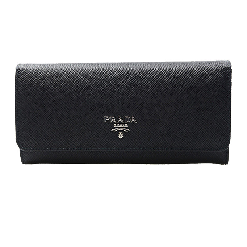 prada女包经典金属logo黑色钱包 奢批海外钱包
