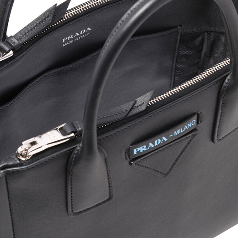 prada拼接logo双拉链小牛皮手提包 奢批海外女士包袋