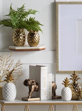 现代电镀艺凤梨造型陶瓷摆件样板房售楼处桌面玄关水果摆件