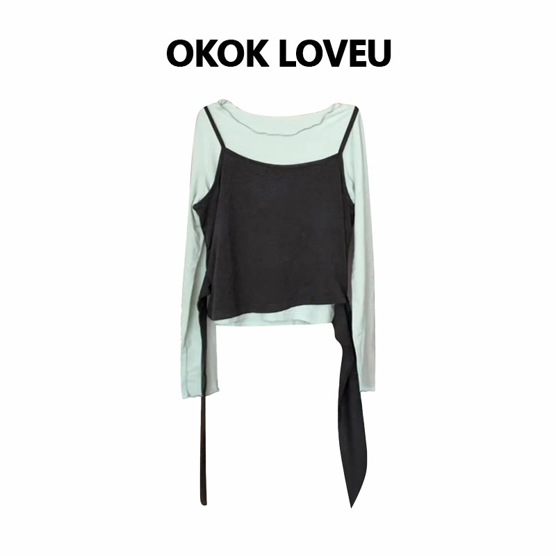 OKOK LOVEU 韩系小众叠穿背心长袖两件套女毛呢a字半身裙质感套装,淘宝优惠券,粉丝福利购,淘宝优惠卷