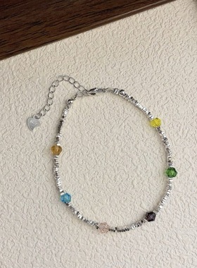 S925纯银彩色多巴胺水晶碎银项链