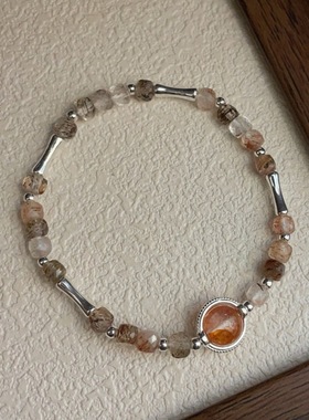 天然红胶花金丝玉手链戒指套装