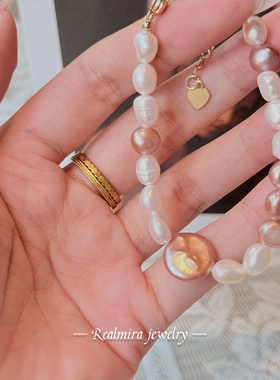 JINYU紫色巴洛克珍珠手链女