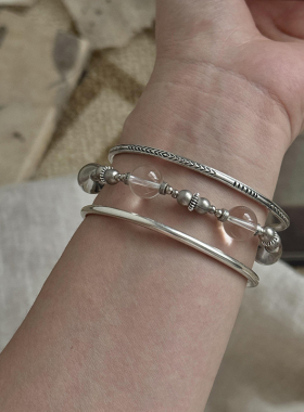 天然白水晶古法925碎银手链