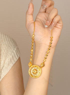 高货雅乔同款八宝罗盘黄金色项链