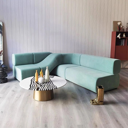 设计师异形7字造型沙发L型实木客厅休闲不规则弧形沙发样板房大堂 - 图0