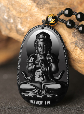 黑曜石本命佛吊坠项链