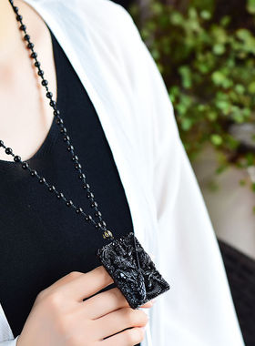 黑曜石关公霸气文玩吊坠 春秋义气武财神项链男民族风石雕刻吊牌