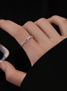 韩系交叉戒指女精致简约ins超闪锆石指环冷淡风气质开口食指戒潮