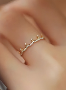 精致皇冠戒指女法式轻奢宫廷风开口可调节食指戒时尚气质锆石指环