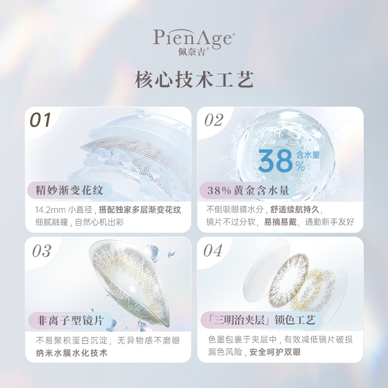 PienAge佩奈吉美瞳月抛2片月光盈灰近视隐形眼镜小直径自然混血-图2