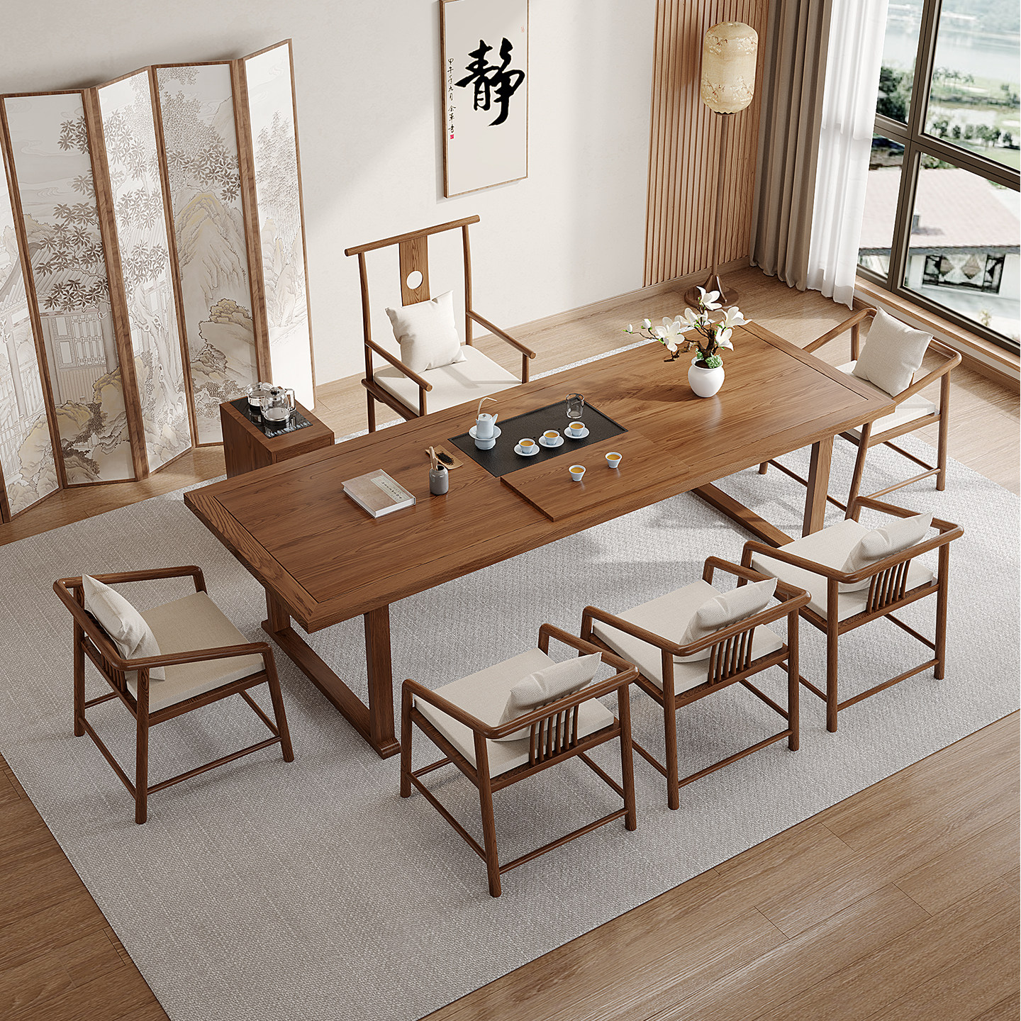 实木茶桌椅组合新中式家用大板茶台茶盘一体办公室禅意泡茶喝茶桌,淘宝优惠券,粉丝福利购,淘宝优惠卷