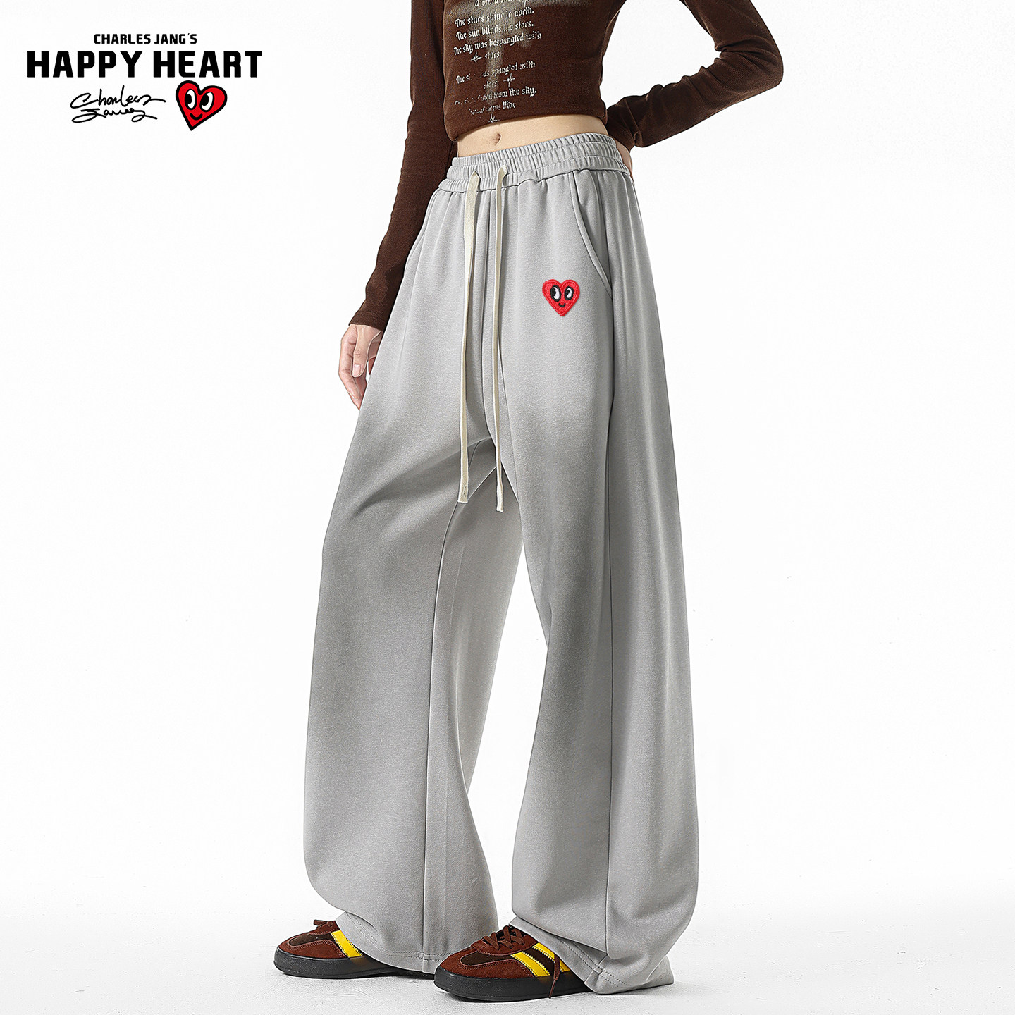 查尔斯桃心美式磨白裤子男女春秋季新款宽松阔腿直筒垂感休闲长裤,淘宝优惠券,粉丝福利购,淘宝优惠卷