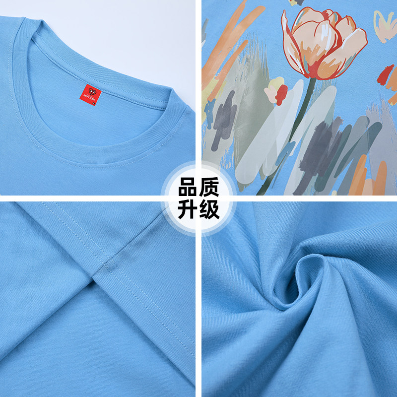 查尔斯桃心 短袖t恤男夏季宽松花朵印花2025新款爱心刺绣半袖衣服