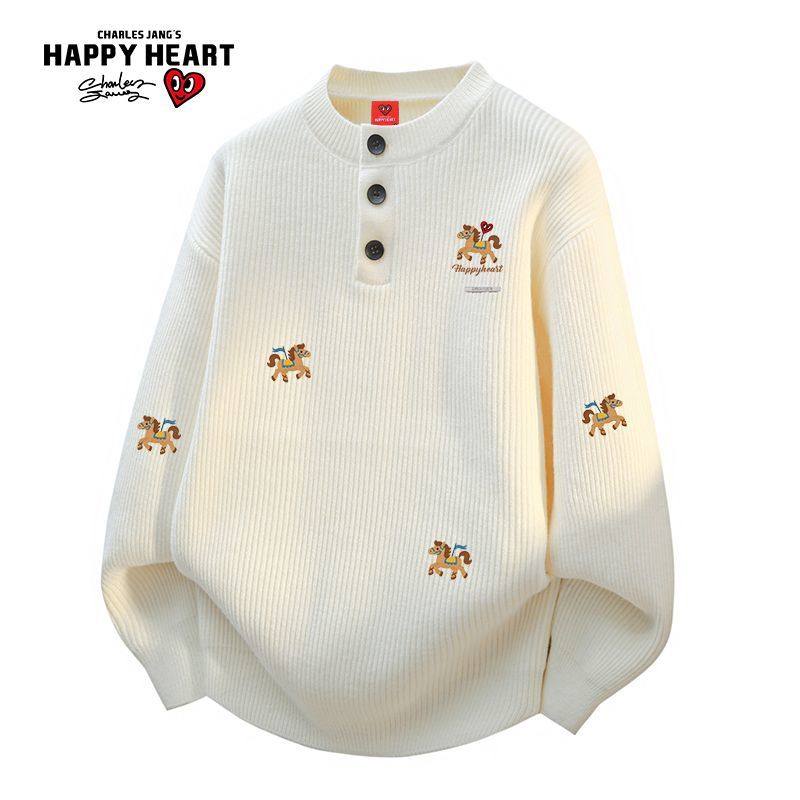查尔斯桃心马年红色冬季情侣卡通印花亨利领圣诞针织套头长袖毛衣,淘宝优惠券,粉丝福利购,淘宝优惠卷