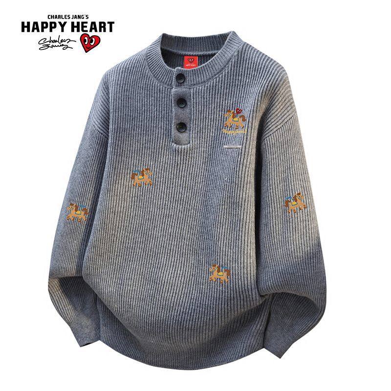 查尔斯桃心马年红色冬季情侣卡通印花亨利领圣诞针织套头长袖毛衣,淘宝优惠券,粉丝福利购,淘宝优惠卷