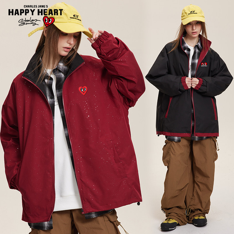 查尔斯桃心 满天星双面穿夹克男2025春秋季新款宽松立领防风外套