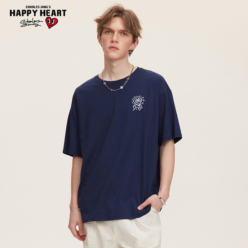 查尔斯桃心 2025年美式潮牌青少年休闲圆领短袖t恤男纯棉情侣同款