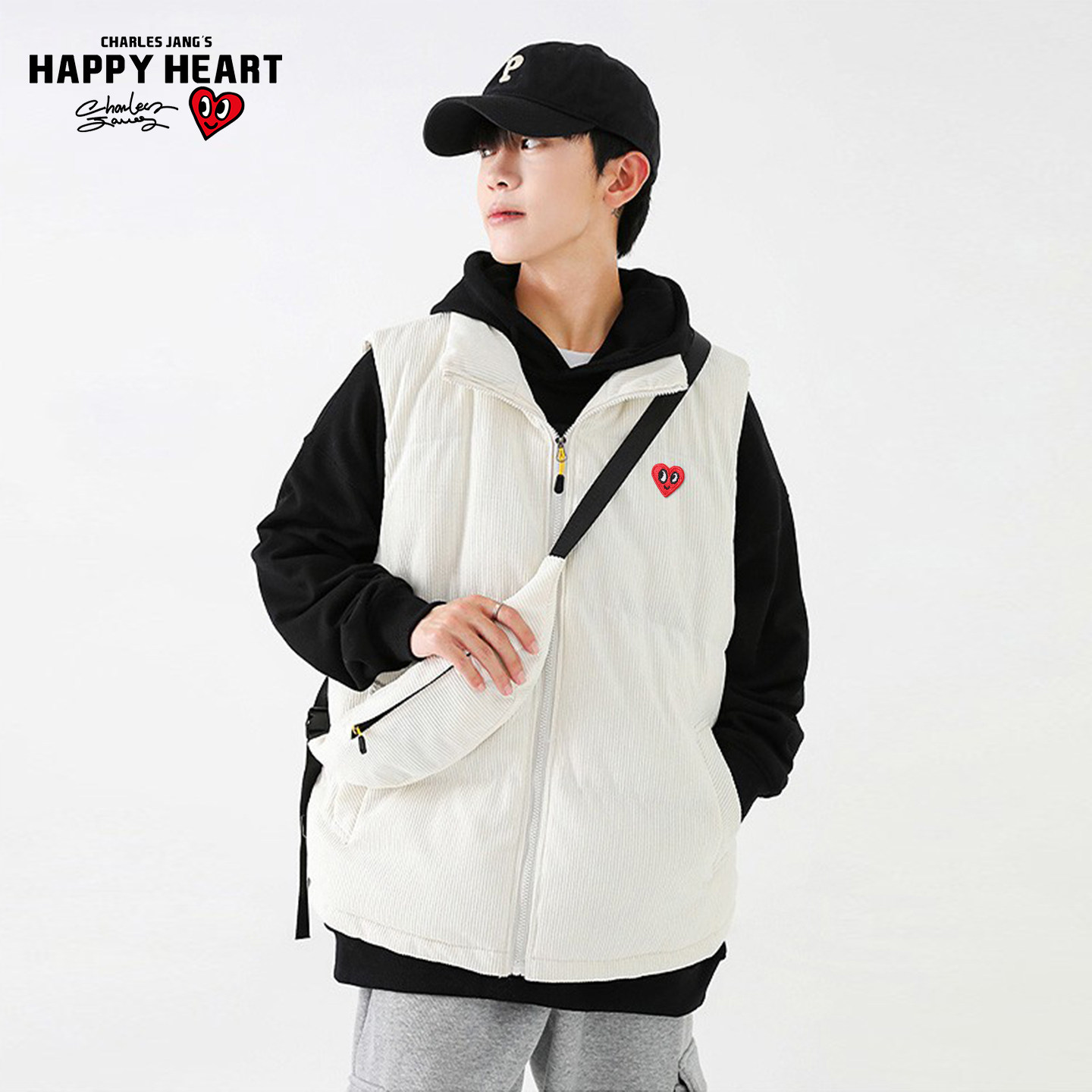 查尔斯桃心 灯芯绒马甲男女同款无袖情侣百搭秋冬季立领棉衣外套,淘宝优惠券,粉丝福利购,淘宝优惠卷