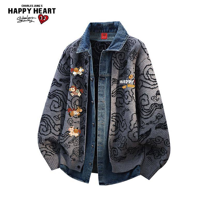 查尔斯桃心马年2026新款拼接针织衫红色毛衣男女冬季保暖慵懒外套,淘宝优惠券,粉丝福利购,淘宝优惠卷