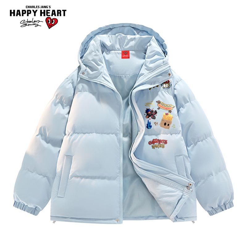 查尔斯桃心美式加厚涂鸦印花棉衣男女冬季新款保暖棉服情侣外套潮 - 图1