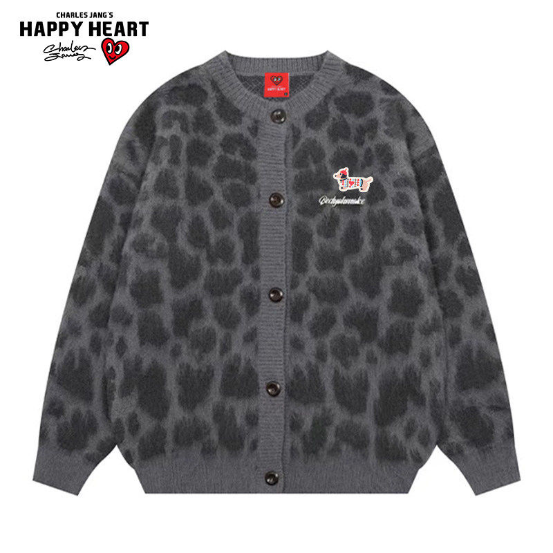 查尔斯桃心美式豹纹开衫毛衣男女秋冬小众宽松高级慵懒针织衫外套,淘宝优惠券,粉丝福利购,淘宝优惠卷
