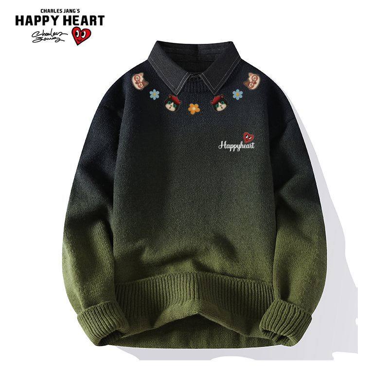 查尔斯桃心小猫印花红色线衣男女冬季新款保暖休闲情侣针织衫毛衣,淘宝优惠券,粉丝福利购,淘宝优惠卷