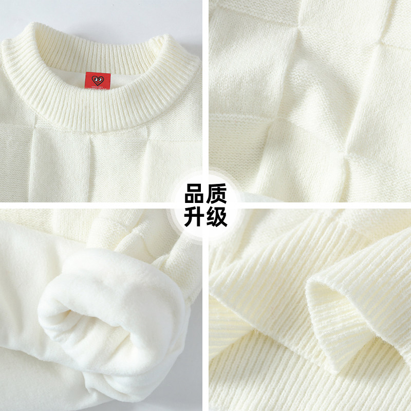 查尔斯桃心 棋盘格圆领毛衣男2025秋冬季慵懒复古软糯红色针织衫