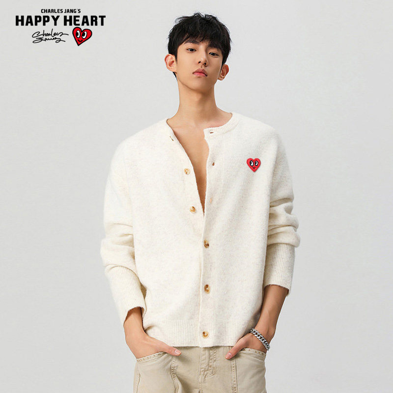 查尔斯桃心纯色cleanfit开衫毛衣男圆领秋冬季新款情侣针织衫外套,淘宝优惠券,粉丝福利购,淘宝优惠卷