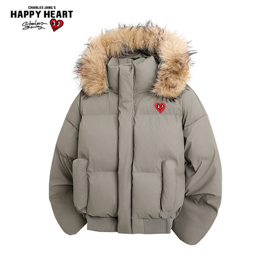 Charles Heart Fur Collar Hooded Stand Collar Cotton Coat for Men