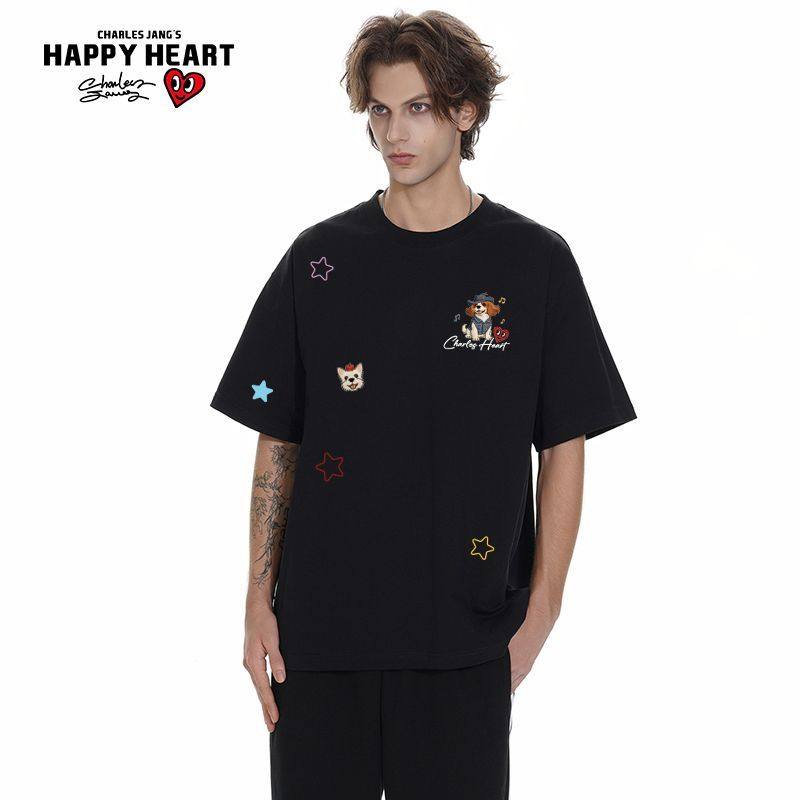 查尔斯桃心纯棉重磅高克重春季新款卡通星星印花圆领情侣短袖T恤,淘宝优惠券,粉丝福利购,淘宝优惠卷