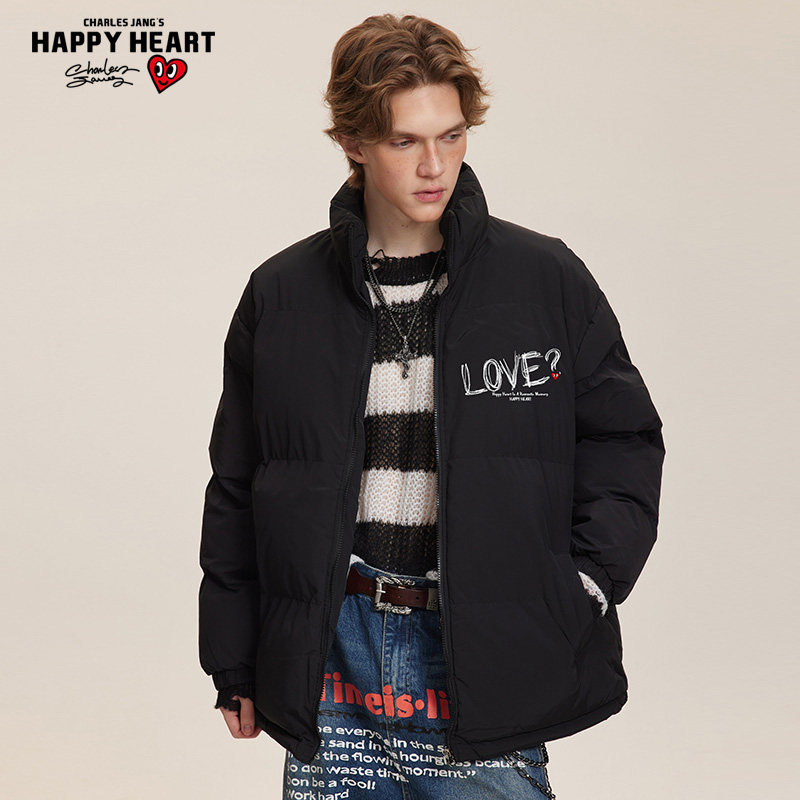 查尔斯桃心 秋冬新款字母印花加厚保暖御寒立领羽绒服男女同款