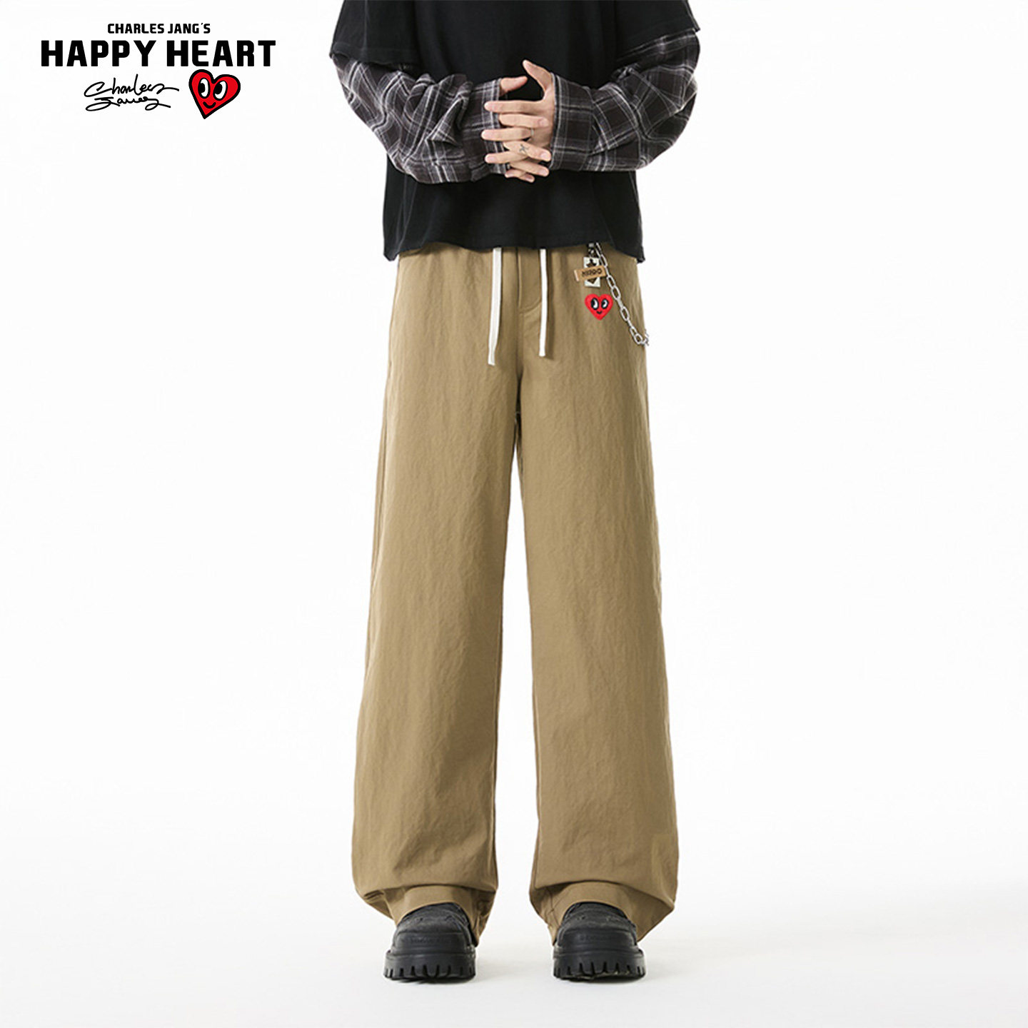 查尔斯桃心休闲裤男女同款春季新款户外运动百搭伞兵直筒冲锋长裤,淘宝优惠券,粉丝福利购,淘宝优惠卷