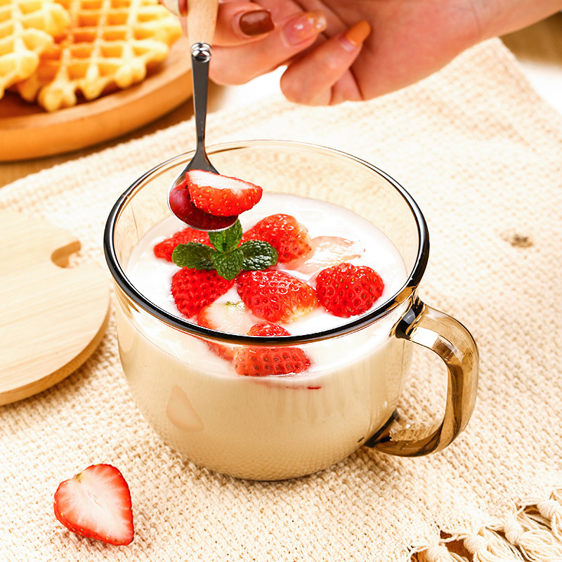 考拉海购茶色玻璃杯子燕麦早餐杯2个装 热品库 性价比省钱购